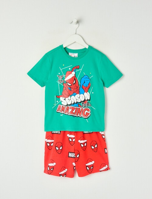 Licensed X Mas Spider Man Knit Short PJ Set, Green & Red, 3-8 product photo