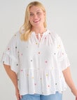 Studio Curve Embroidered Frill Peaseant Blouse, White product photo