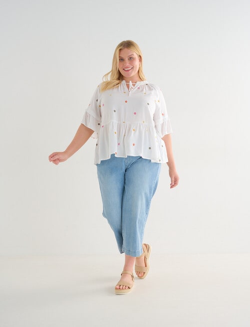Studio Curve Embroidered Frill Peaseant Blouse, White product photo View 03 L
