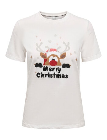 ONLY Christmas Short Sleeve Tee, Reindeer White product photo