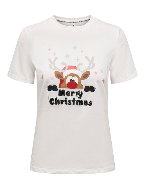 ONLY Christmas Short Sleeve Tee, Reindeer White product photo