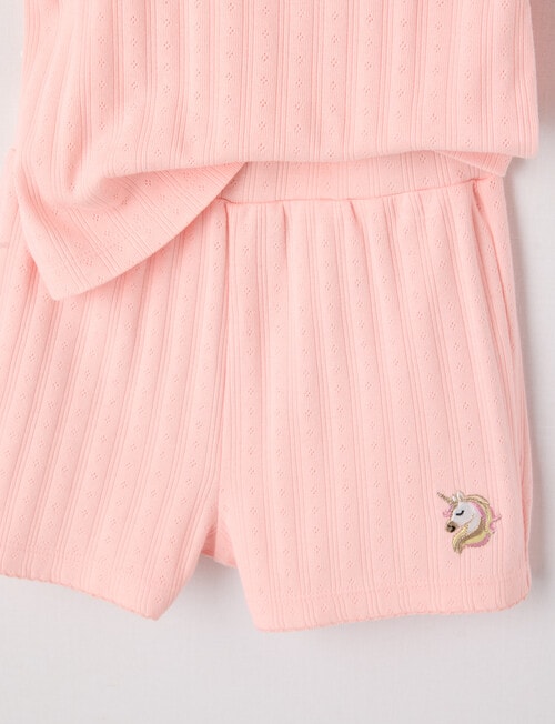 Sleep Mode Unicorn Pointelle Short PJ Set, Puff Pink, 2-8 product photo View 02 L