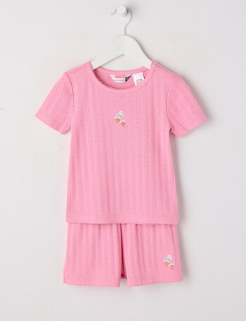 Sleep Mode Strawberries Pointelle Short PJ Set, Rose Pink, 2-8 product photo