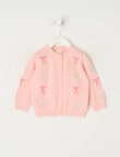 Little Bundle Flower & Bow Knit Cardigan, Pale Pink product photo