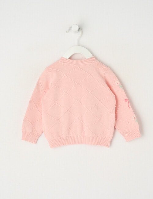 Little Bundle Flower & Bow Knit Cardigan, Pale Pink product photo View 02 L