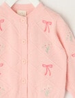 Little Bundle Flower & Bow Knit Cardigan, Pale Pink product photo View 03 S