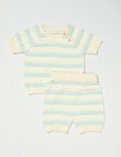 Little Bundle Sea Friends Knitted Stripe Clothing Set, 2-Piece, Cream & Blue product photo