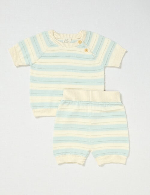 Little Bundle Sea Friends Knitted Stripe Clothing Set, 2-Piece, Cream & Blue product photo