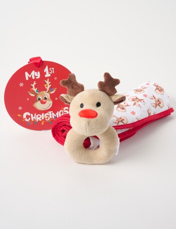 Teeny Weeny Swaddle & Rattle Gift Set, Reindeer product photo