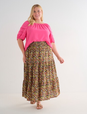 Studio Curve Ditsy Floral Tiered Skirt, Black product photo