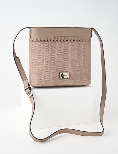 Pronta Moda Weave Textured Crossbody Bag, Fawn product photo