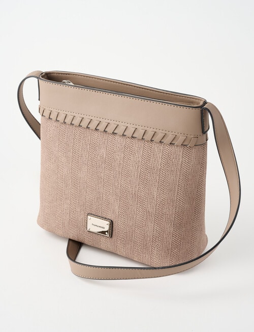 Pronta Moda Weave Textured Crossbody Bag, Fawn product photo View 03 L