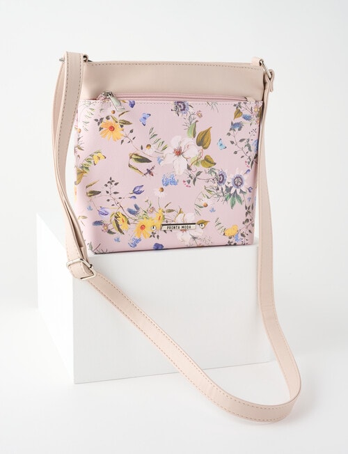 Pronta Moda Zip Pocket Crossbody Bag, Pink Floral product photo