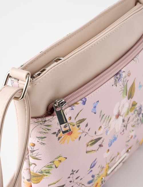 Pronta Moda Zip Pocket Crossbody Bag, Pink Floral product photo View 05 L