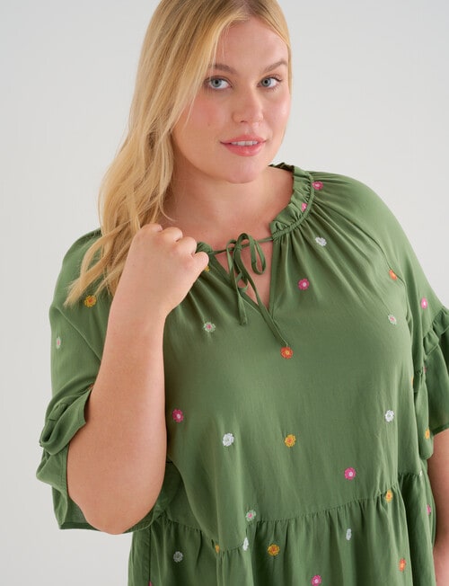 Studio Curve Embroidered Frill Peaseant Blouse, Olive product photo View 05 L