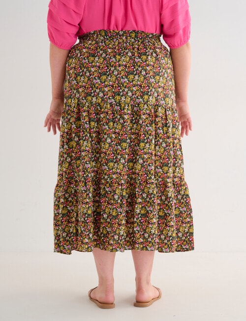 Studio Curve Ditsy Floral Tiered Skirt, Black product photo View 02 L