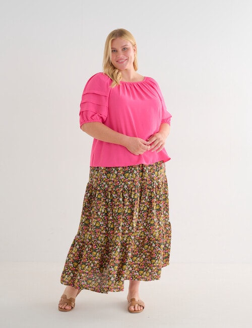 Studio Curve Ditsy Floral Tiered Skirt, Black product photo View 04 L