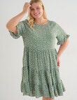Studio Curve Flower Button Back Tiered Dress, Vine Green product photo