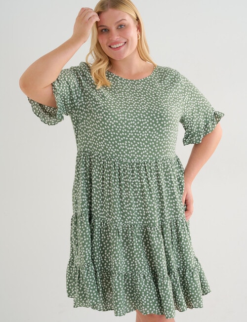 Studio Curve Flower Button Back Tiered Dress, Vine Green product photo