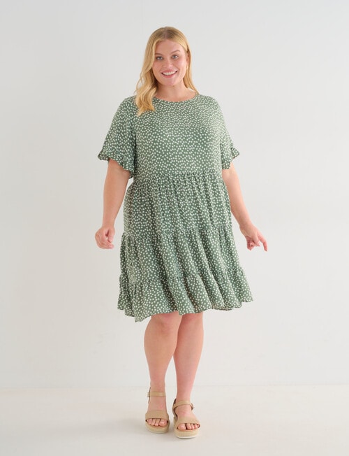 Studio Curve Flower Button Back Tiered Dress, Vine Green product photo View 03 L