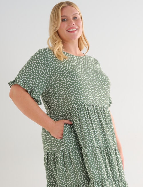 Studio Curve Flower Button Back Tiered Dress, Vine Green product photo View 04 L