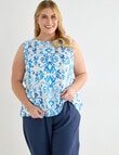 Studio Curve Linen Blend Button Back Tank, Baroque Print product photo