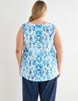 Studio Curve Linen Blend Button Back Tank, Baroque Print product photo View 02 S