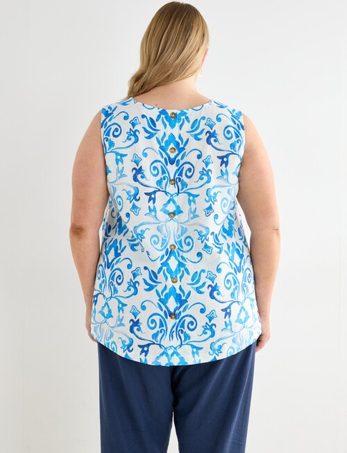 Studio Curve Linen Blend Button Back Tank, Baroque Print product photo View 02 L