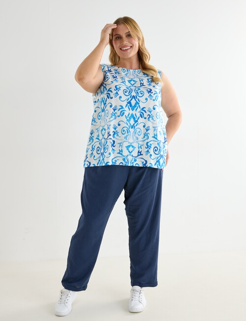 Studio Curve Linen Blend Button Back Tank, Baroque Print product photo View 03 L