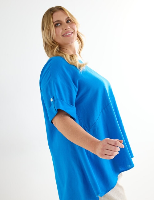 Studio Curve Linen Blend Spliced Tunic, Lumo Blue product photo View 06 L