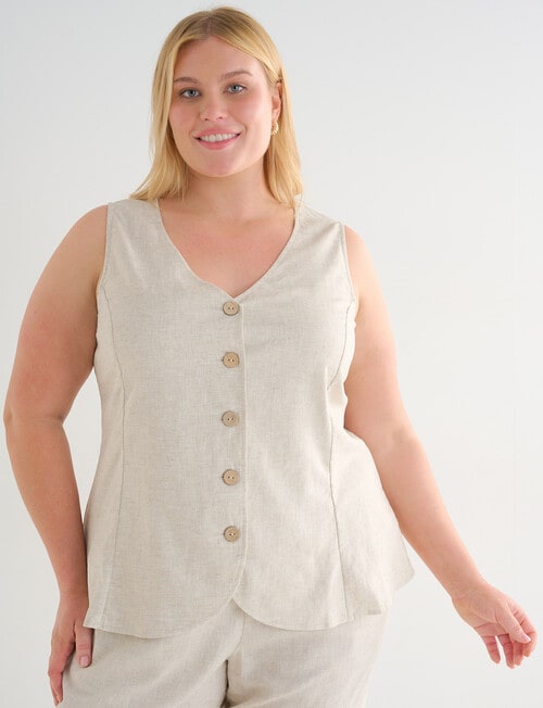 Studio Curve Linen Blend Vest, Sandshell product photo View 04 L