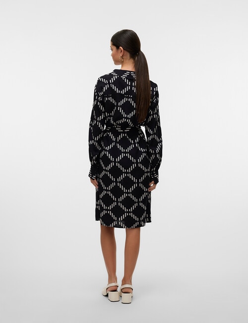 Vero Moda Brina Geo Print Long Sleeve Shirt Dress, Black product photo View 02 L