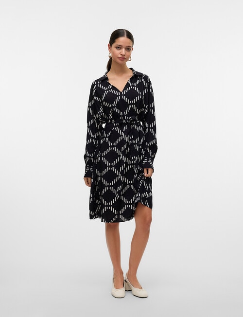 Vero Moda Brina Geo Print Long Sleeve Shirt Dress, Black product photo View 04 L
