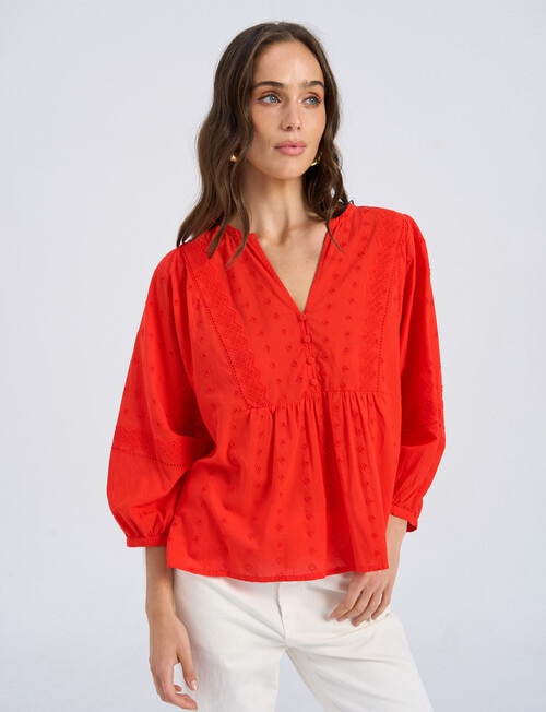 Vero Moda Sofie Embroidered Top, Fiery Red product photo