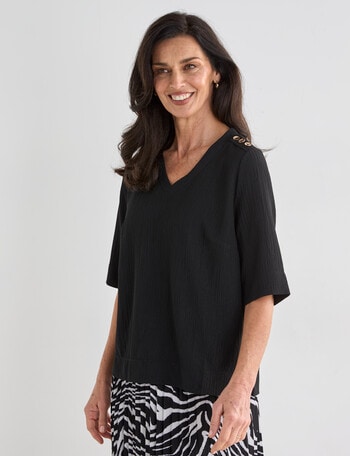 Ella J Shell V-neck Top, Black product photo