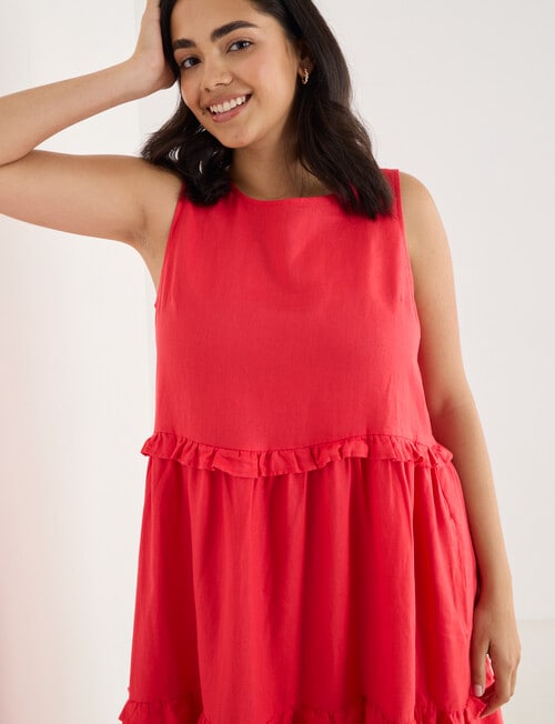 Zest Linen Frill Tier Dress, Hibiscus product photo