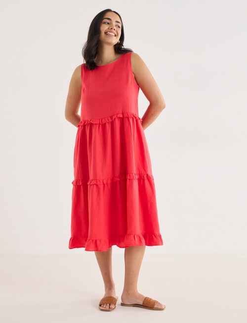 Zest Linen Frill Tier Dress, Hibiscus product photo View 03 L