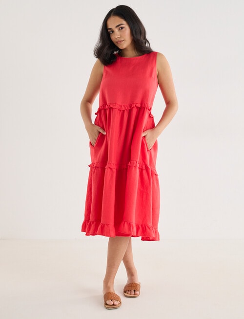 Zest Linen Frill Tier Dress, Hibiscus product photo View 09 L