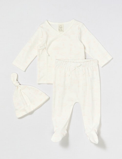 Little Bundle Swan Song Clothing Set, 3-Piece, Cream & Peach product photo
