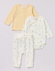 Little Bundle Top Bodysuit & Pants, 3-Piece Set, White & Yellow product photo