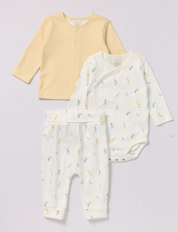 Little Bundle Top Bodysuit & Pants, 3-Piece Set, White & Yellow product photo
