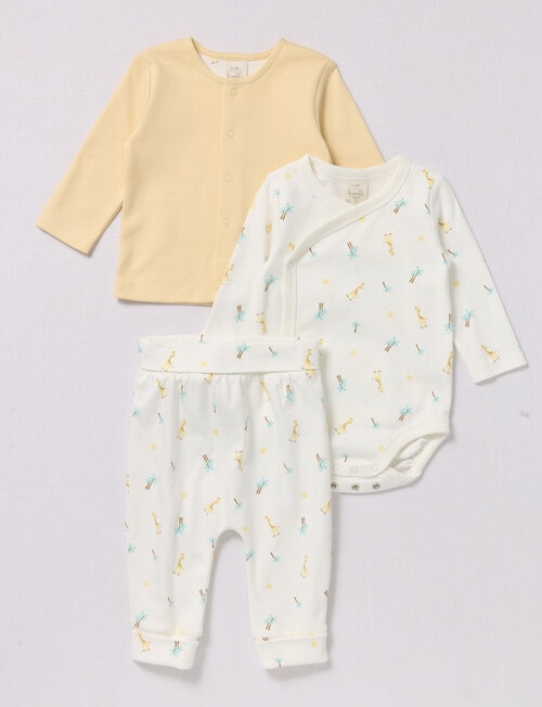 Little Bundle Top Bodysuit & Pants, 3-Piece Set, White & Yellow product photo