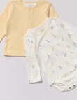 Little Bundle Top Bodysuit & Pants, 3-Piece Set, White & Yellow product photo View 02 S