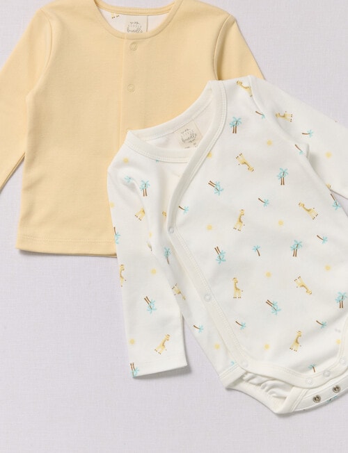 Little Bundle Top Bodysuit & Pants, 3-Piece Set, White & Yellow product photo View 02 L