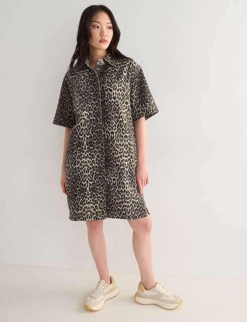 Denim Republic Shirt Dress, Animal Print product photo