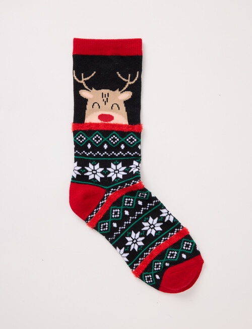 Lyric Reindeer Crew Socks, Scarlet product photo