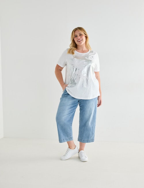 Studio Curve Organic Cotton Foil Floral Scoop Neck Tee, White & Silver product photo View 03 L