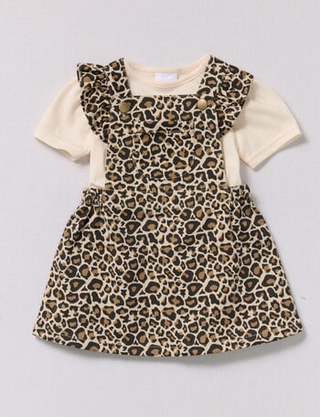 Teeny Weeny Pinny & Short-Sleeve Tee, 2-Piece Set, Beige & Brown product photo