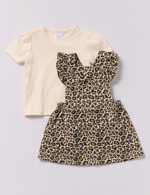 Teeny Weeny Pinny & Short-Sleeve Tee, 2-Piece Set, Beige & Brown product photo View 03 L