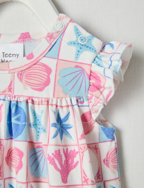 Teeny Weeny Fairy Garden Play Seashell Bodysuit Dress, White, Pink & Blue product photo View 02 L